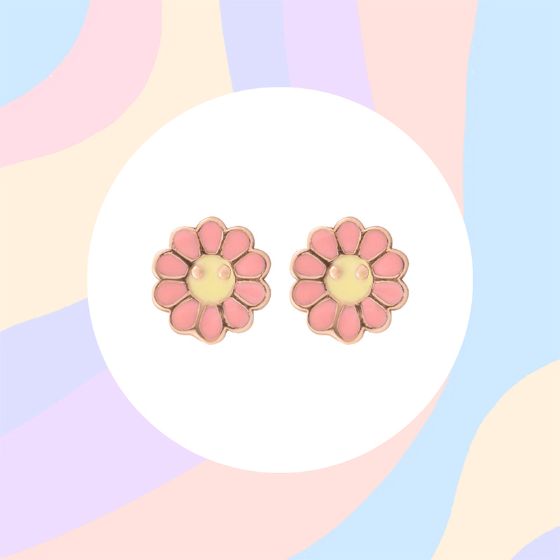 Pink and Yellow Smiley Flower Earrings