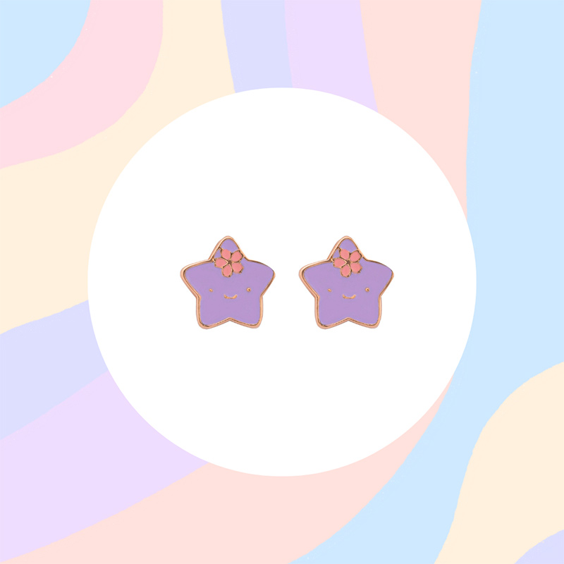 Purple Smiley Star Earrings