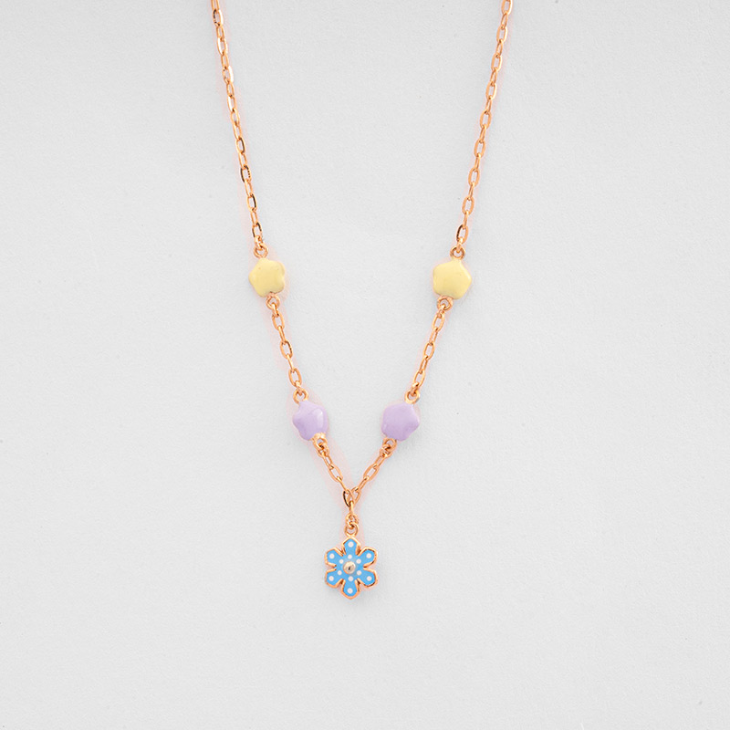 Blue Polka Dot Flower and Pastel Stars Pendant Neckless